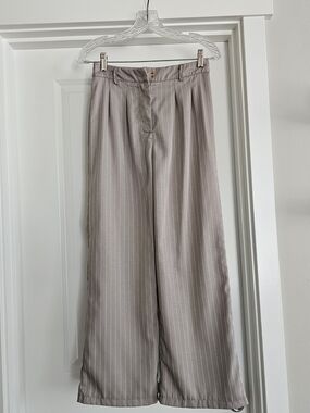SHEIN Taupe Pinstripe Wide Leg Pants